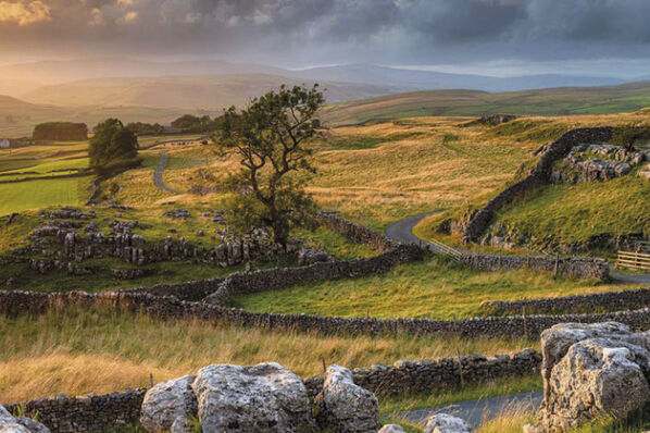 Grüne hügelige Landschaft in England.