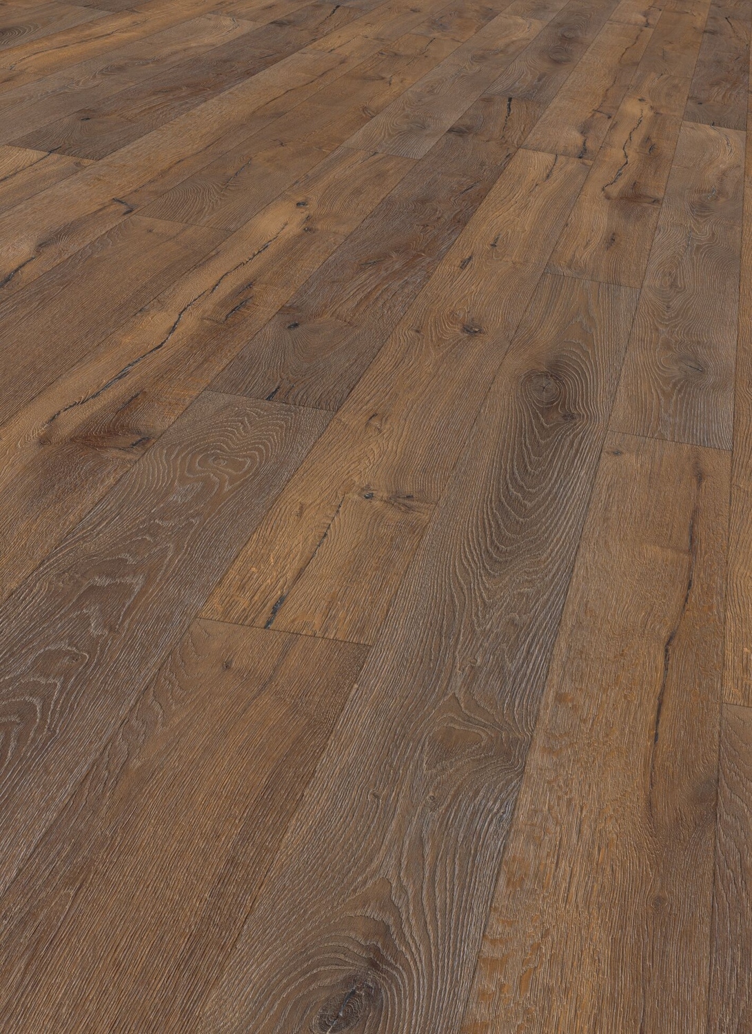 PR Flooring Parkett base.59 -Eiche no.1404 dunkel geräuchert-astbetont- handgebürstet-weißgeölt PR1404