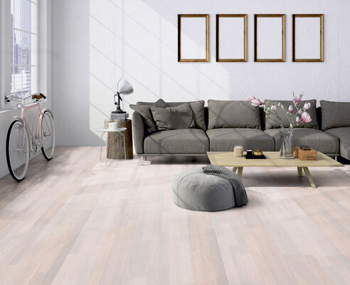  ter Hürne Satin Elements Collection Parkett ausgeglichen gebürstet, gepastet, mattlackiert Schiffsboden 3-Stab Naturholz Parkett Eiche altweiß 2390x200x13 mm 1101010612 | 73156