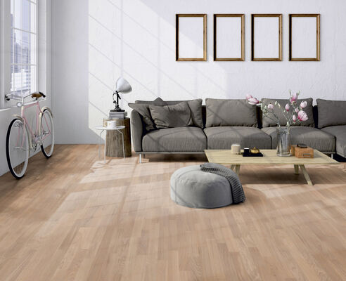  ter Hürne Satin Elements Collection Parkett ausgeglichen weiß mattlackiert Schiffsboden 3-Stab Naturholz Parkett Eiche lichtbeige 2390x200x13 mm 1101010614 | 73180