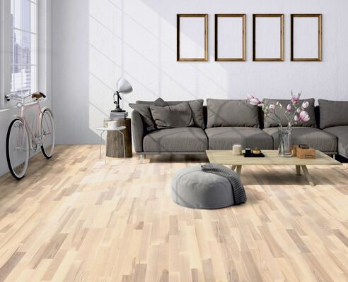  ter Hürne Satin Elements Collection Parkett ausdrucksstark gebürstet, gekälkt, mattlackiert Schiffsboden 3-Stab Naturholz Parkett Esche grauweiß 2390x200x13 mm 1101010676 | 73234