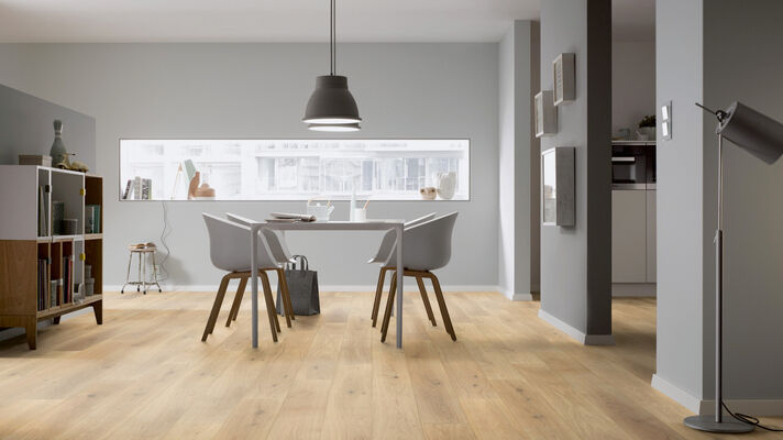  ter Hürne Grand Velvet Collection Parkett ausgeglichen gebürstet, gekälkt, mattlackiert Landhausdiele Naturholz Parkett Eiche grauweiß 2390x200x13 mm 1101010786 | 73243