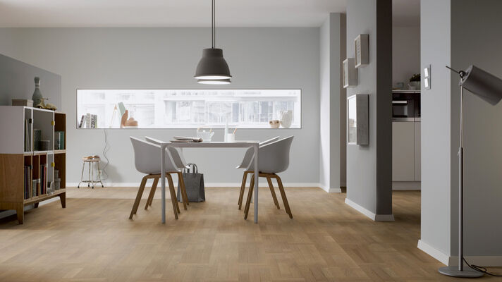  ter Hürne Contours Collection Parkett ausgeglichen gebürstet, farbig naturgeölt Flechtmuster Naturholz Parkett Eiche terrabraun 2390x200x13 mm 1101012287 | 73684