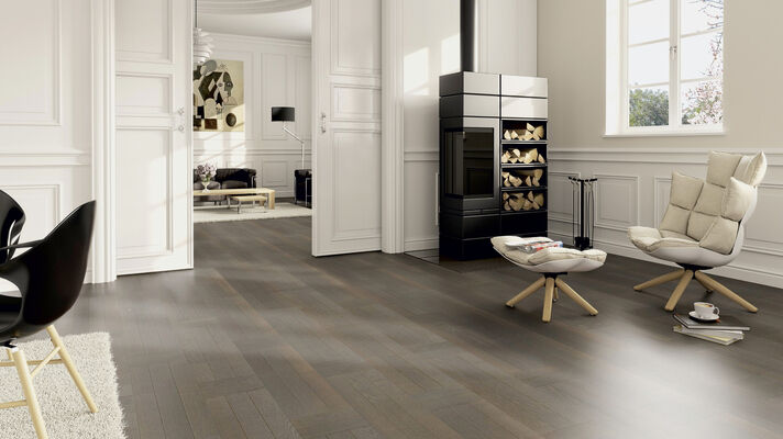  ter Hürne Contours Collection Parkett ausgeglichen gebürstet, farbig naturgeölt Flechtmuster Naturholz Parkett Eiche azurbraun 2390x200x13 mm 1101012288 | 73693