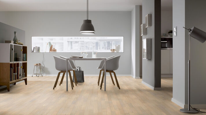  ter Hürne Contours Collection Parkett ausgeglichen gebürstet, farbig naturgeölt Schiffsboden 3-Stab Naturholz Parkett Eiche design sandgrau 2390x200x13 mm 1101012302 | 73738