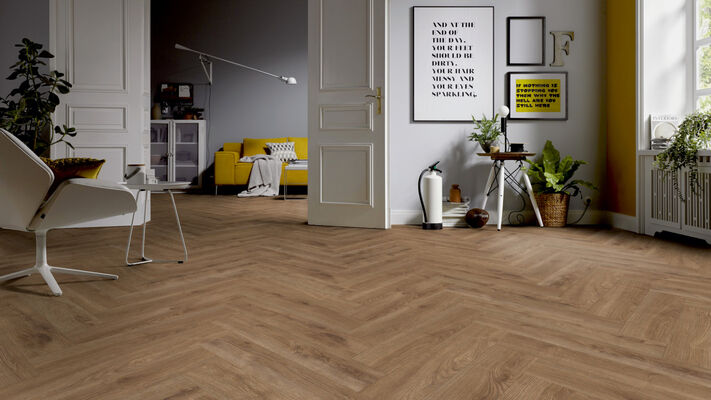  ter Hürne Herringbone Edition Laminatboden grob-strukturiert Fischgrät Iko Premium-Laminatboden Eiche Lodge 630x126x10 mm 1101021849 | 75487
