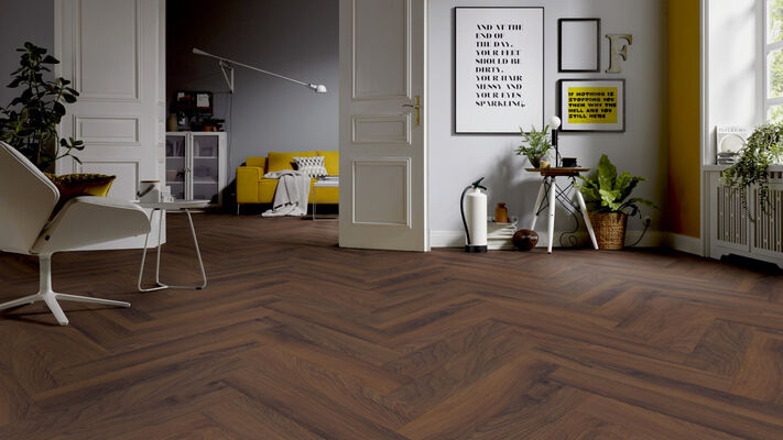  ter Hürne Herringbone Edition Laminatboden gealtert Fischgrät Iko Premium-Laminatboden Eiche Estate 630x126x10 mm 1101021852 | 75523