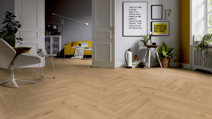  ter Hürne Herringbone Edition Laminatboden grob-strukturiert Fischgrät Iko Premium-Laminatboden Eiche Patio 630x126x10 mm 1101021854 | 75547