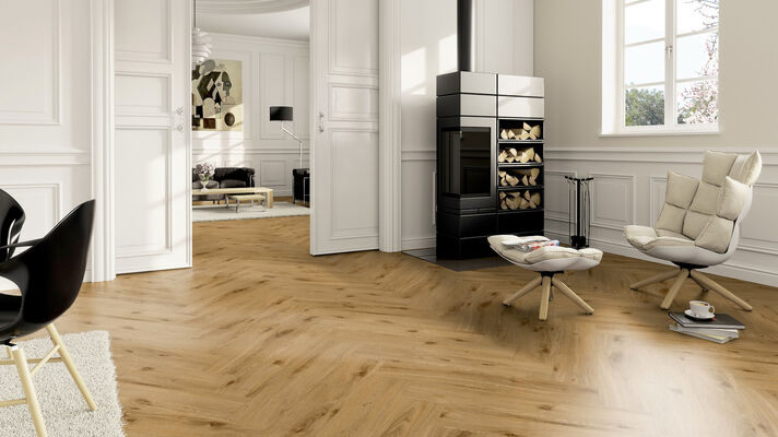  ter Hürne Herringbone Edition Design-Vinylboden tief-gebürstet Fischgrät Soya Design-Vinylboden 1 Eiche York Pro 749,3x149,9x2,5 mm 1101210315 | 75943