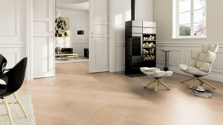  ter Hürne Herringbone Edition Design-Vinylboden Eiche Berlin tief-gebürstet Fischgrät Soya Perform 743x145x6 mm 1101240608 | 78364