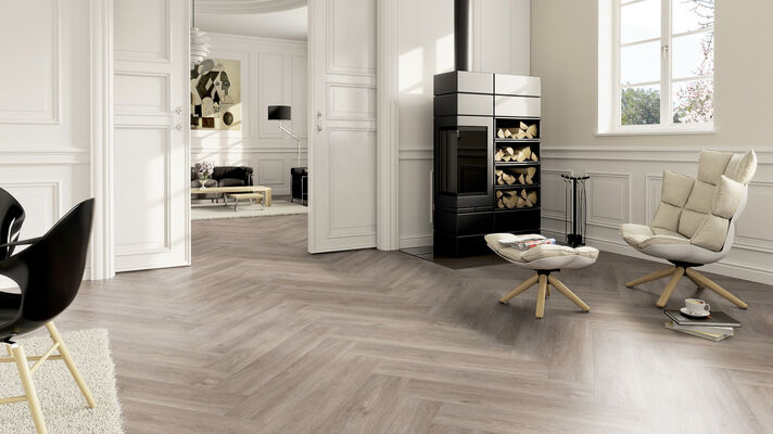  ter Hürne Herringbone Edition Design-Vinylboden tief-gebürstet Fischgrät Soya Design-Vinylboden 1 Eiche Oslo Perform 743x145x6 mm 1101240612 | 78412