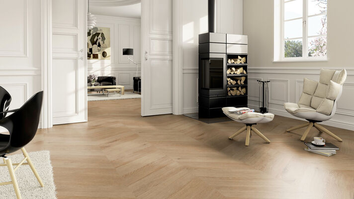  ter Hürne Chevron Edition Design-Vinylboden Eiche Dublin tief-gebürstet Chevron Soya Perform 665,4x145x6 mm 1101240701 | 78496