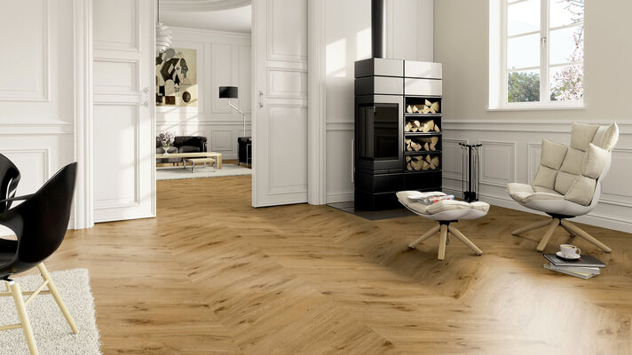  ter Hürne Chevron Edition Design-Vinylboden tief-gebürstet Chevron Soya Design-Vinylboden 1 Eiche York Perform 665,4x145x6 mm 1101240702 | 78520