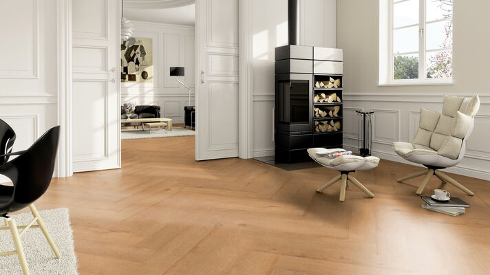  ter Hürne Herringbone Edition Design-Vinylboden Eiche Hamburg tief-gebürstet Fischgrät Soya Perform 743x145x6 mm 1101240800 | 78706