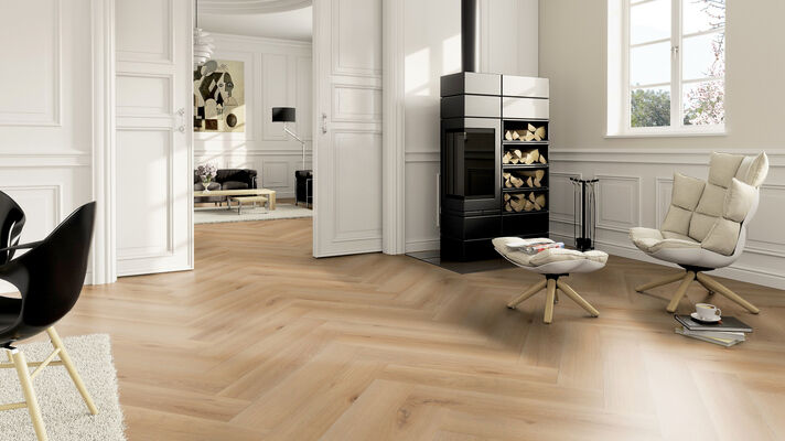 ter Hürne Herringbone Edition Design-Vinylboden tief-gebürstet Fischgrät Soya Design-Vinylboden 1 Eiche Rotterdam Perform 743x145x6 mm 1101240801 | 78730