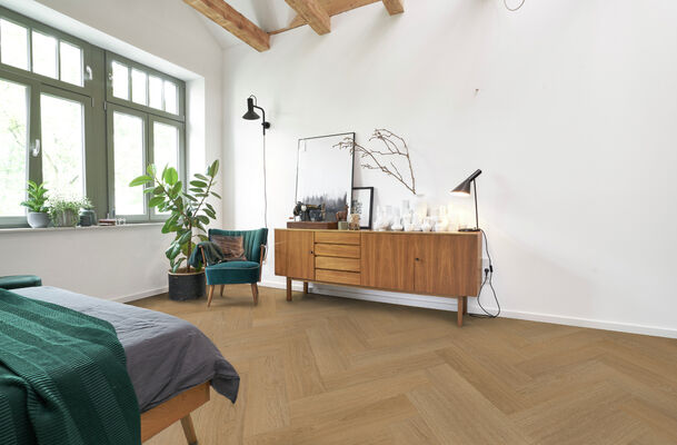  PR Flooring BA Vinylboden Eiche Cannes Holzprägestruktur Fischgrät 600x150x6 mm 81106 | 83957