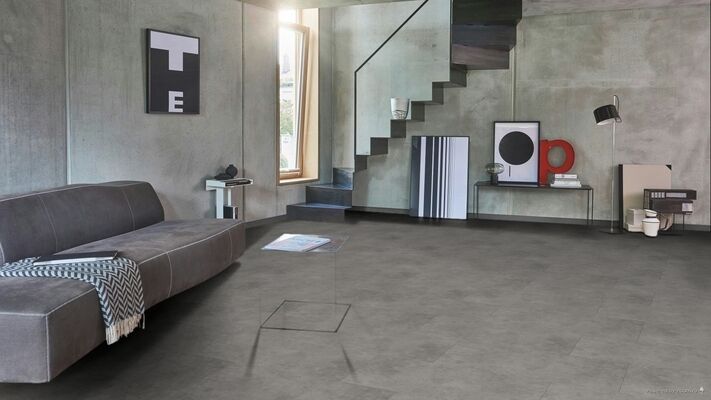  Parador Trendtime 5 Vinylboden Beton Grau Mineralstruktur Rigid / SPC Großfliese 914x457x6 mm 1744817 | 95521
